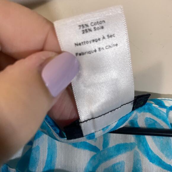 Talbots Silk Blend Lightweight Cover Up Top Leaf Print Turquoise White Sz XS - Picture 6 of 9